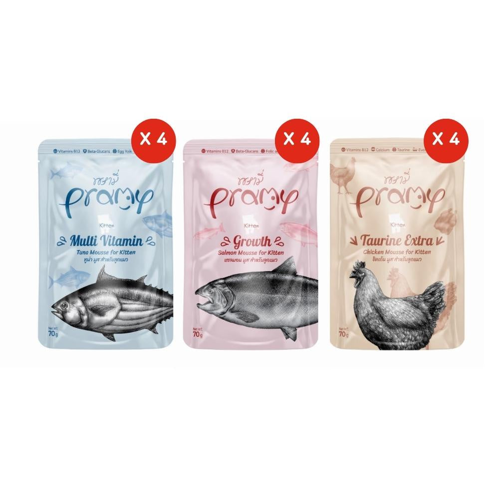 Pramy Functional พรามี่ [12 ซอง] อาหารเปียกแมว เกรดซุปเปอร์พรีเมี่ยม ปลาเนื้อขาวล้วน ไม่เติมเกลือ ขนาด 70 กรัม