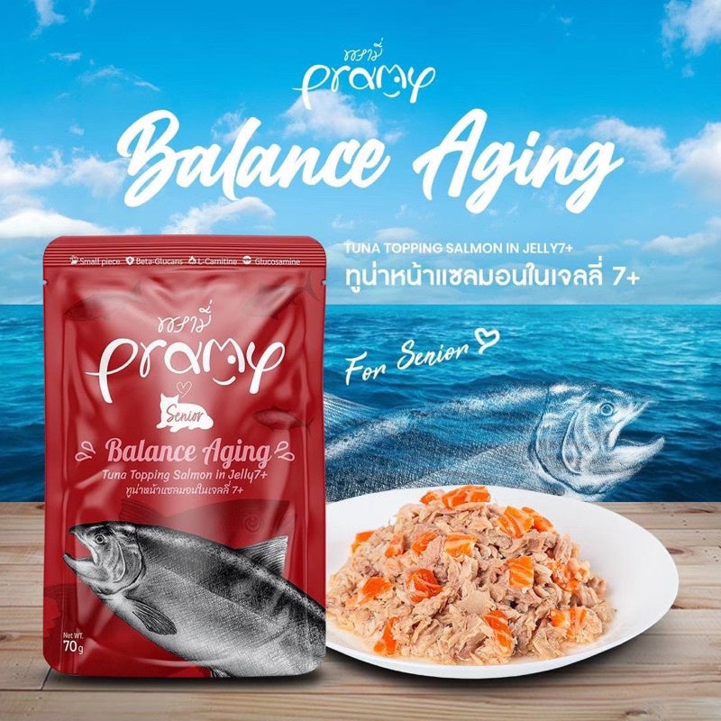 Pramy Functional พรามี่ [12 ซอง] อาหารเปียกแมว เกรดซุปเปอร์พรีเมี่ยม ปลาเนื้อขาวล้วน ไม่เติมเกลือ ขนาด 70 กรัม
