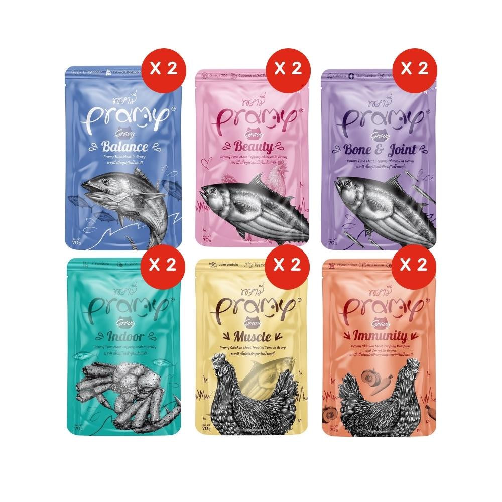 Pramy Functional พรามี่ [12 ซอง] อาหารเปียกแมว เกรดซุปเปอร์พรีเมี่ยม ปลาเนื้อขาวล้วน ไม่เติมเกลือ ขนาด 70 กรัม