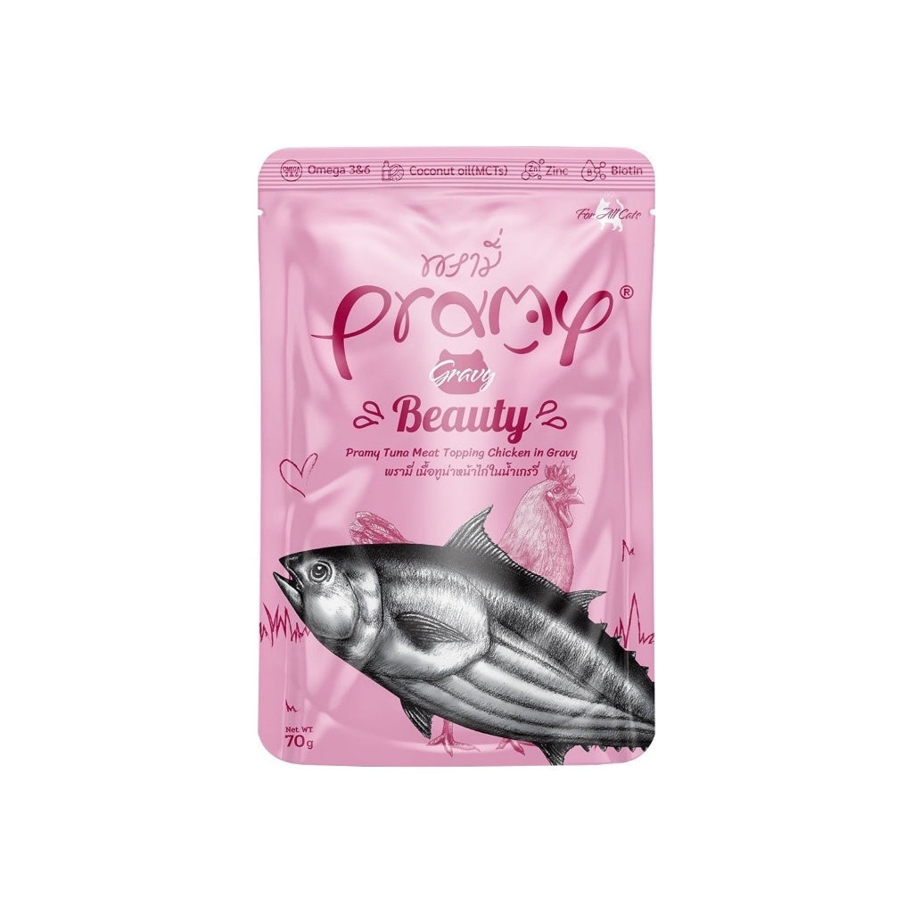 Pramy Functional พรามี่ [12 ซอง] อาหารเปียกแมว เกรดซุปเปอร์พรีเมี่ยม ปลาเนื้อขาวล้วน ไม่เติมเกลือ ขนาด 70 กรัม