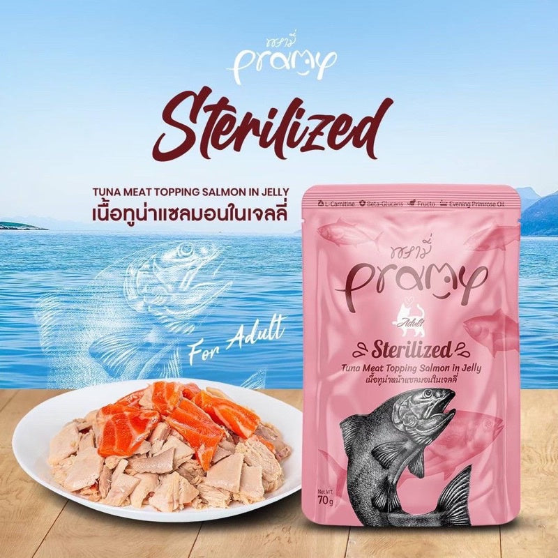 Pramy Functional พรามี่ [12 ซอง] อาหารเปียกแมว เกรดซุปเปอร์พรีเมี่ยม ปลาเนื้อขาวล้วน ไม่เติมเกลือ ขนาด 70 กรัม