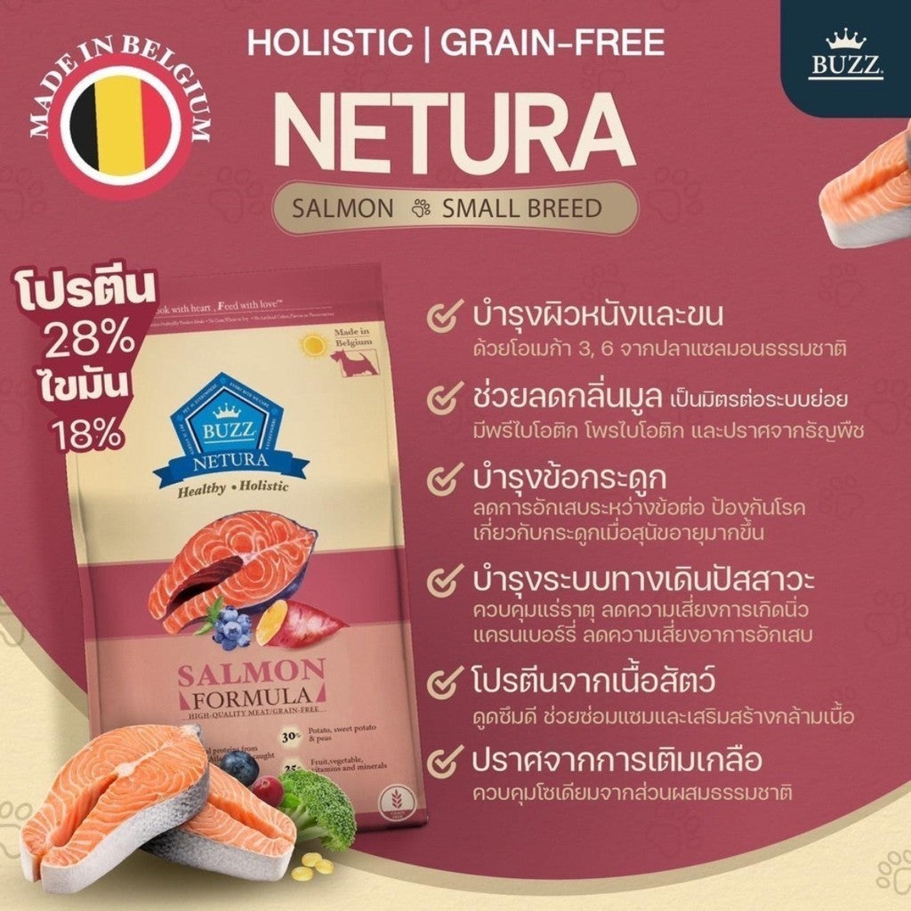 Buzz Netura Dog อาหารสุนัข บัซซ์ เกรดโฮลิสติก เกรนฟรี สำหรับสุนัขโตทุกสายพันธุ์ ขนาด 2.5 กิโลกรัม