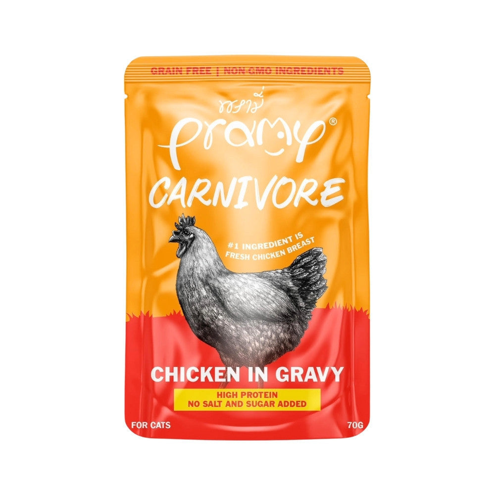 Pramy Carnivore [ยกโหล 12 ซอง] อาหารเปียกแมว เกรดพรีเมี่ยม กลูเตนฟรี ขนาด 70 กรัม