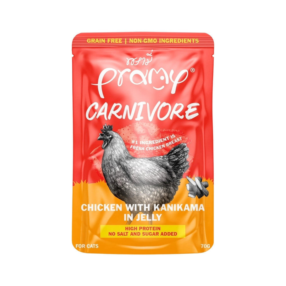 Pramy Carnivore [ยกโหล 12 ซอง] อาหารเปียกแมว เกรดพรีเมี่ยม กลูเตนฟรี ขนาด 70 กรัม