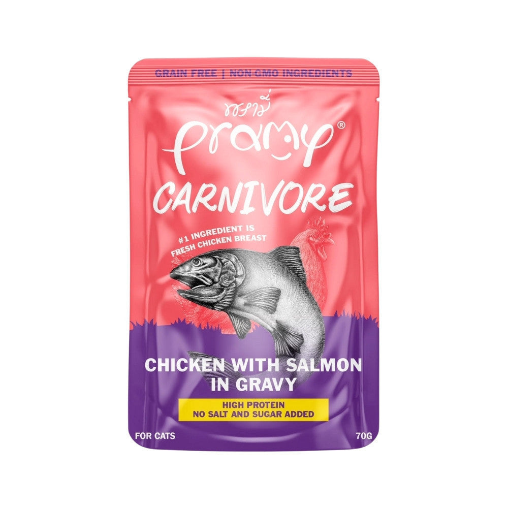 Pramy Carnivore [ยกโหล 12 ซอง] อาหารเปียกแมว เกรดพรีเมี่ยม กลูเตนฟรี ขนาด 70 กรัม