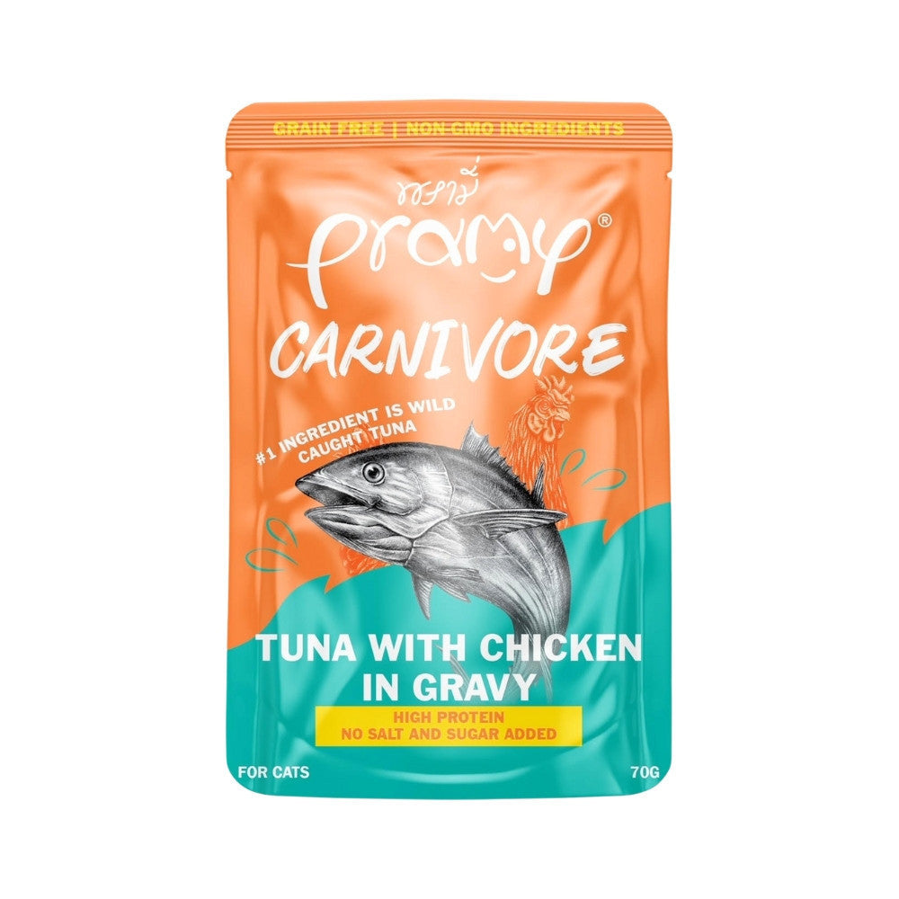 Pramy Carnivore [ยกโหล 12 ซอง] อาหารเปียกแมว เกรดพรีเมี่ยม กลูเตนฟรี ขนาด 70 กรัม
